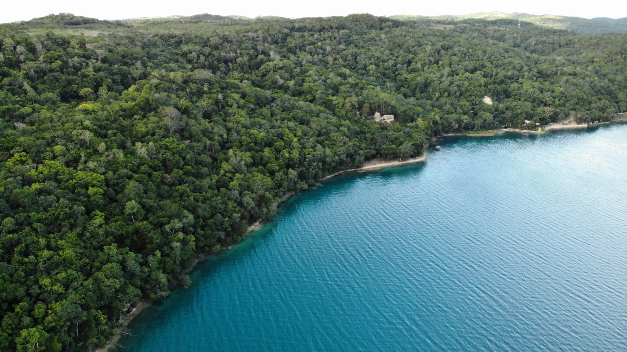 An aerial shot of La Lancha on the water.