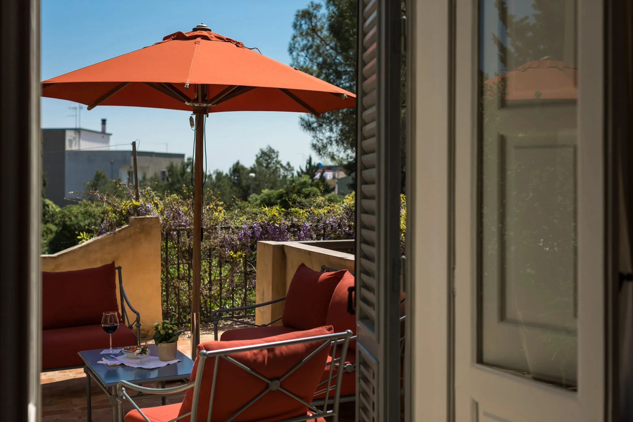 Private outdoor sitting and dining area on the balcony