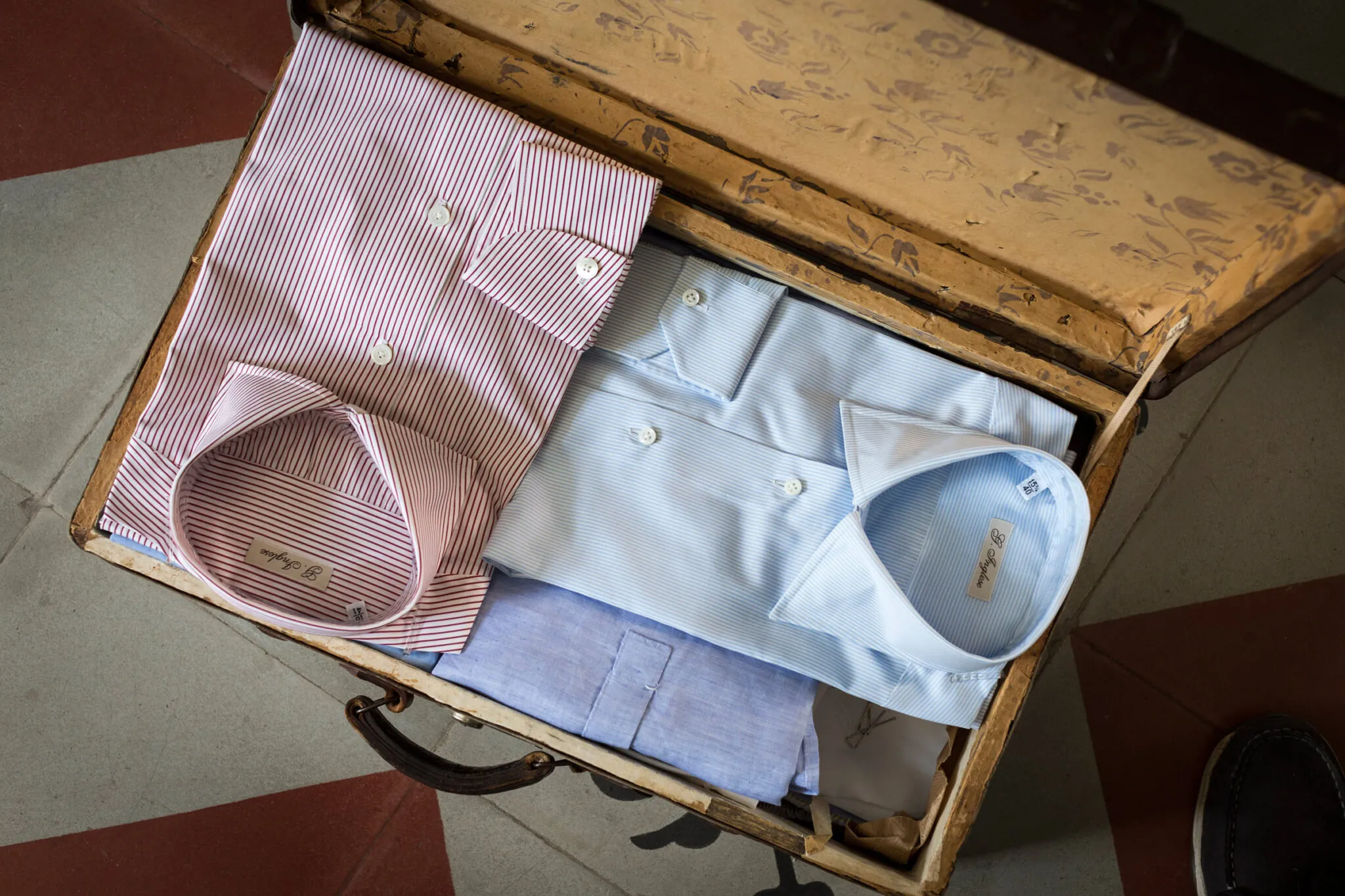 pressed folded shirts in a drawer