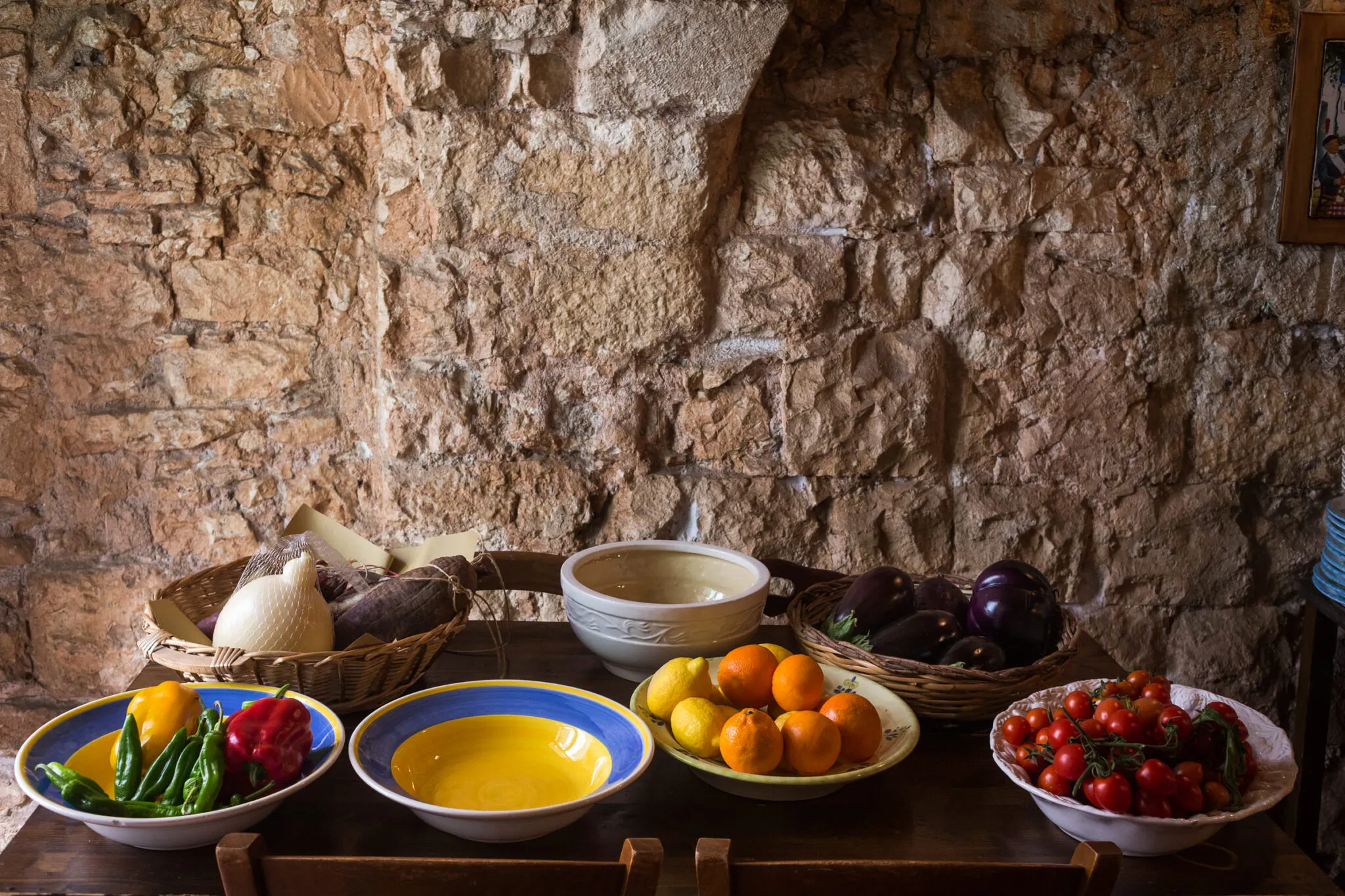 A table with bowls of fresh produce