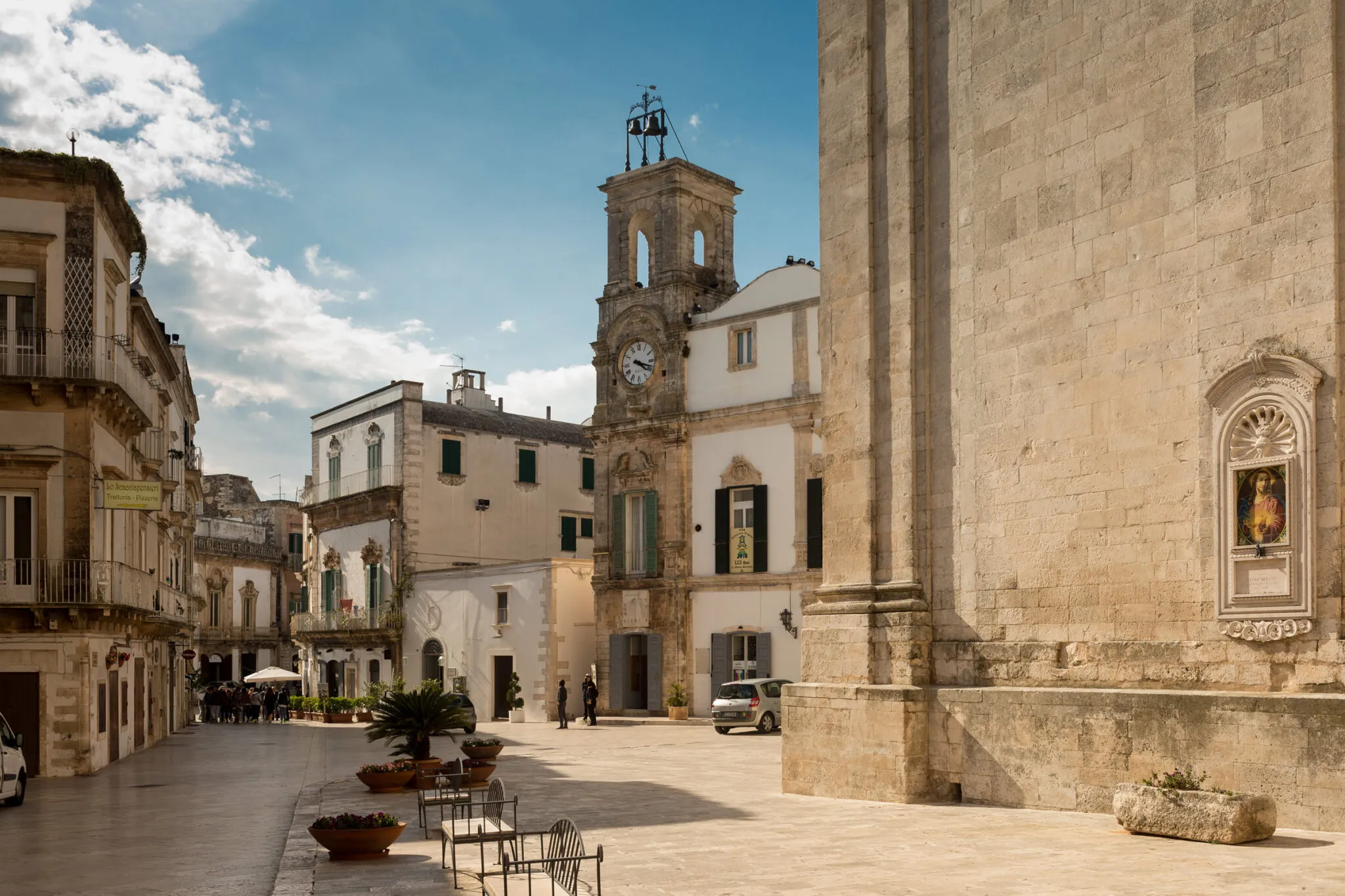 Buildings and a clock tower in Martina Franca