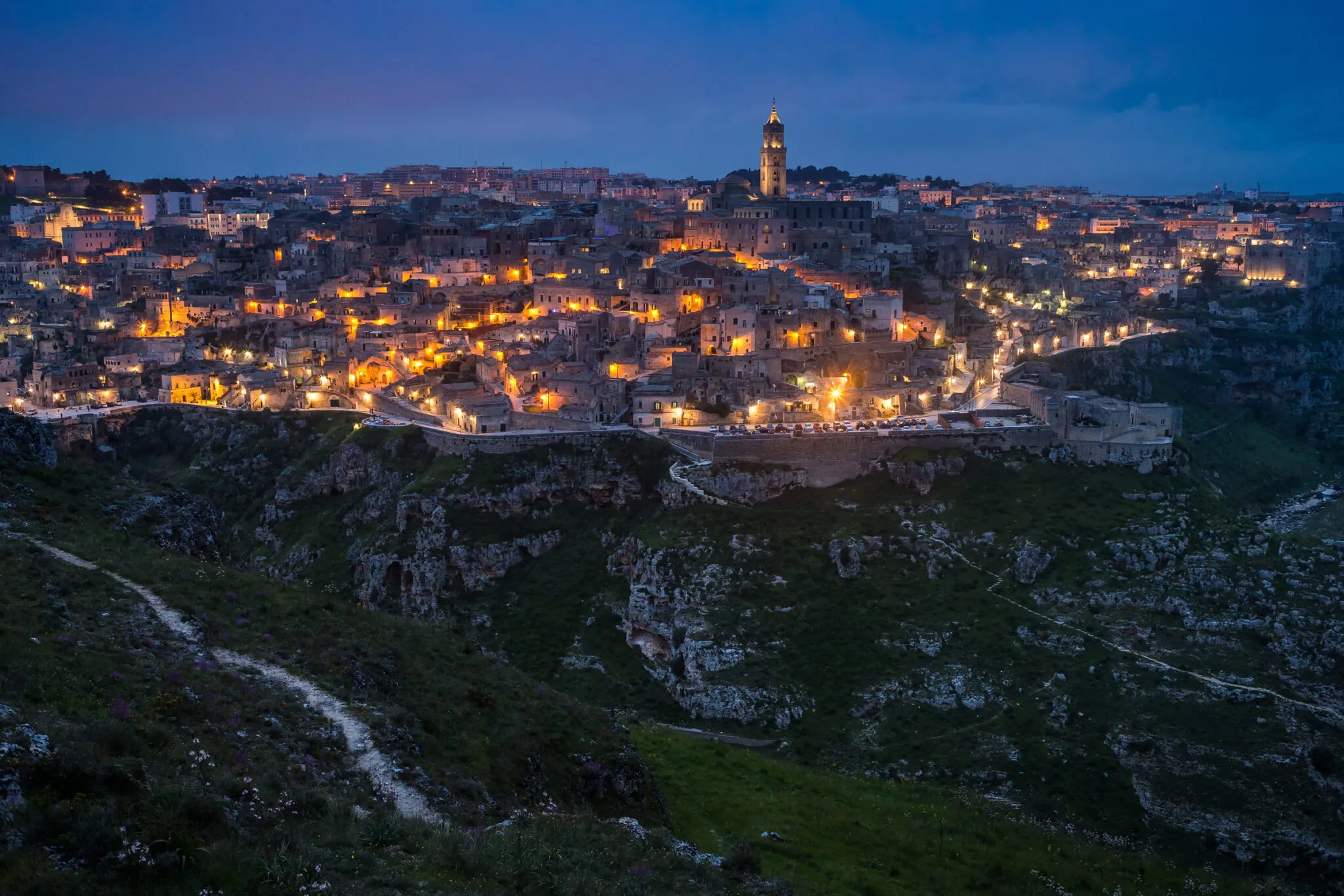 Looking over Matera at dusk