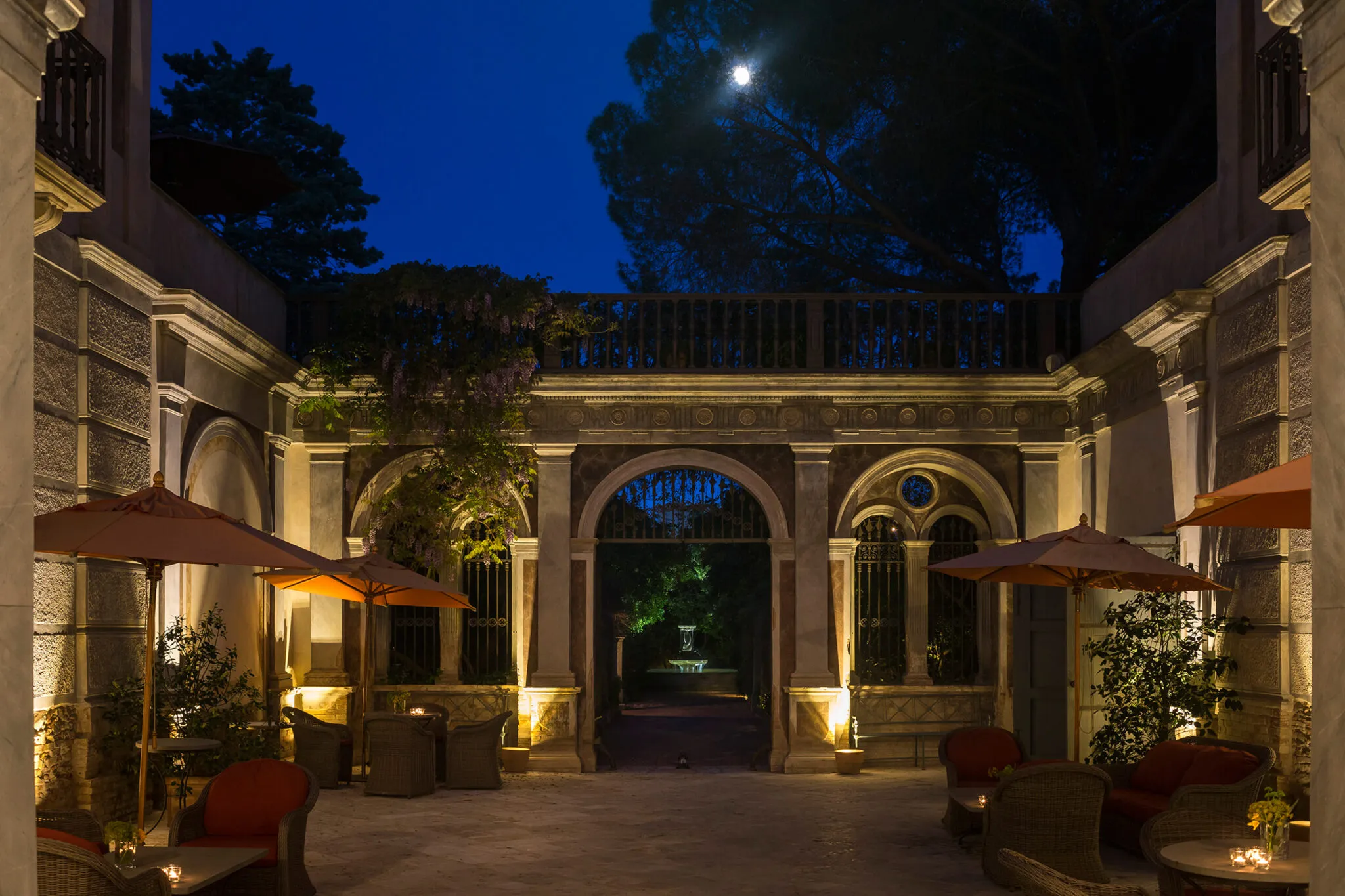 Arched gate at dusk