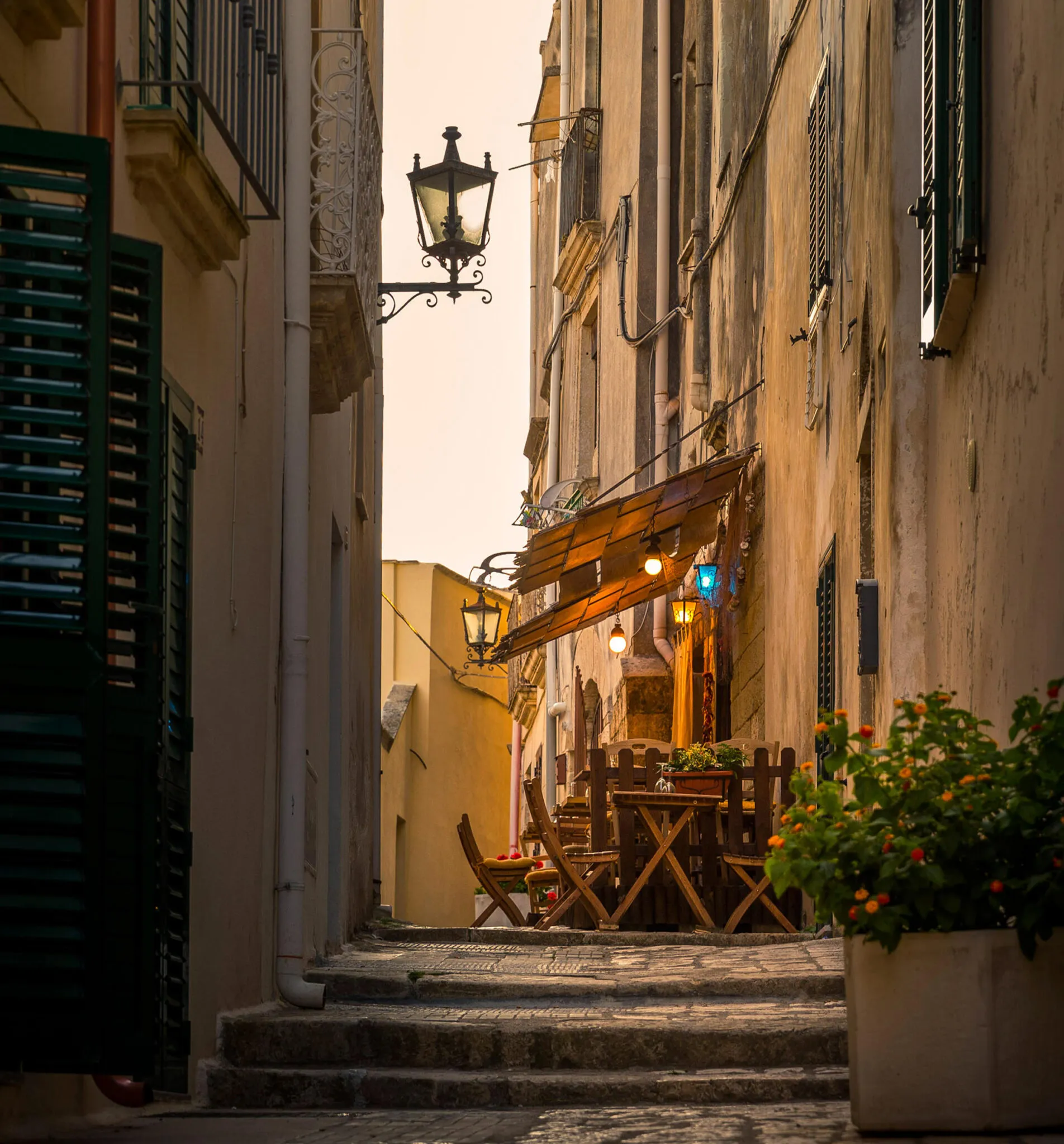 Outdoor seating at a cafe