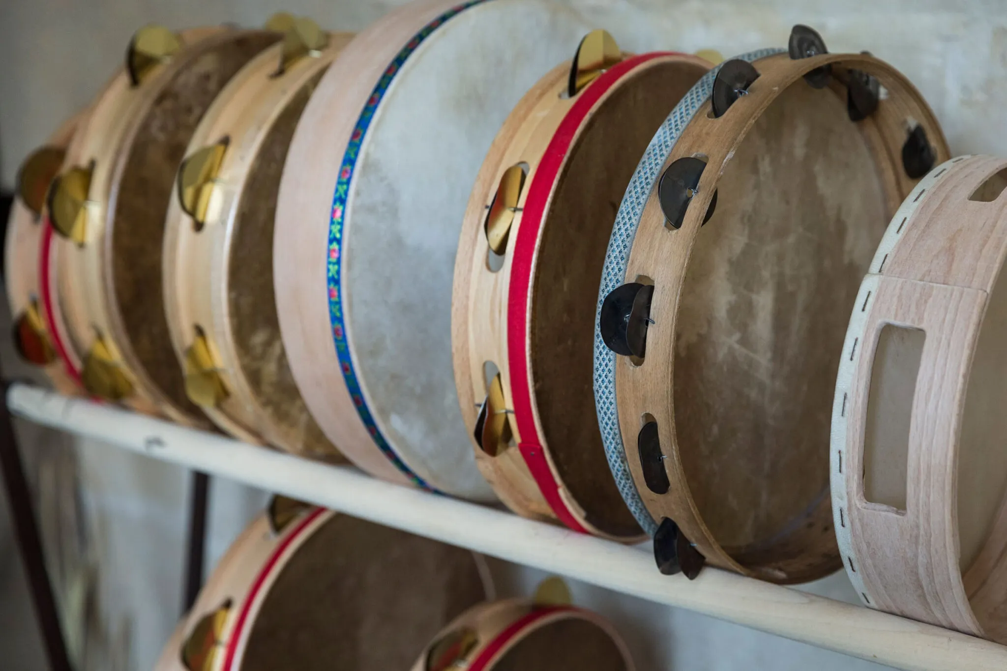 tambourines on a shelf