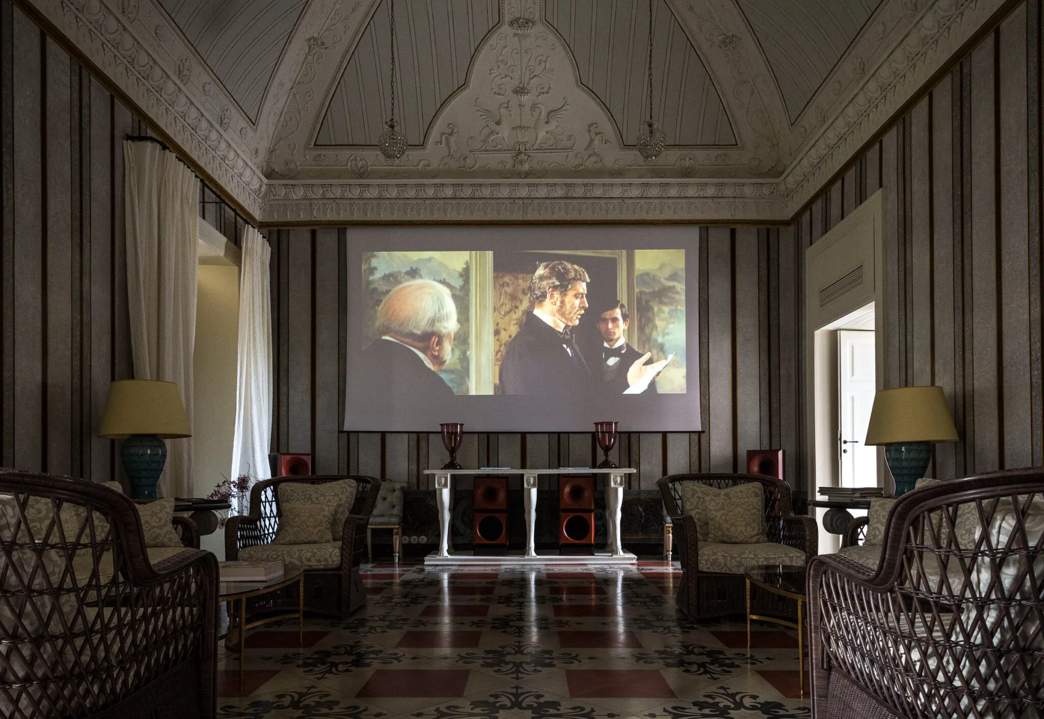 A film playing in the salon