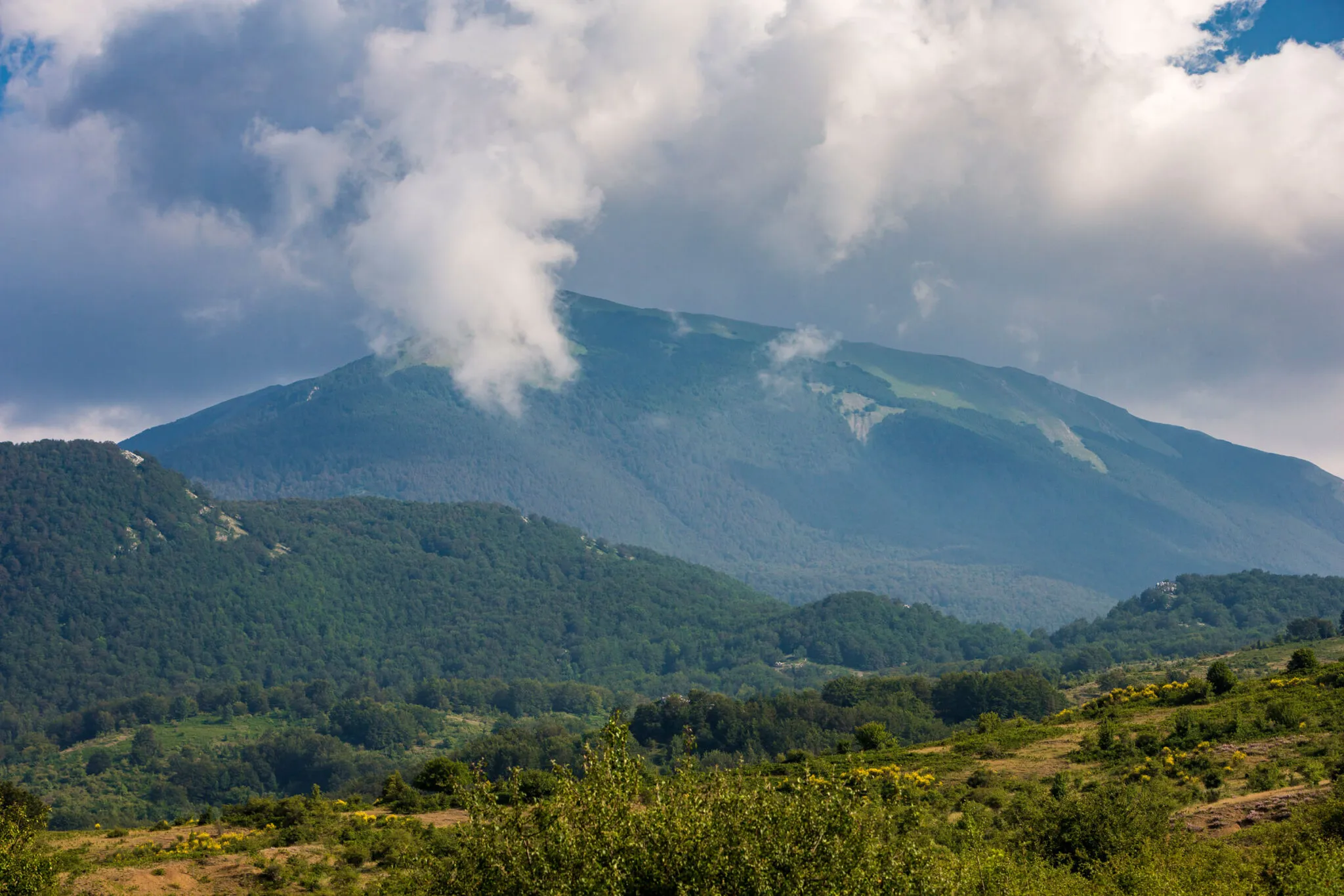 Clouds over the mountains in Pollino National Park