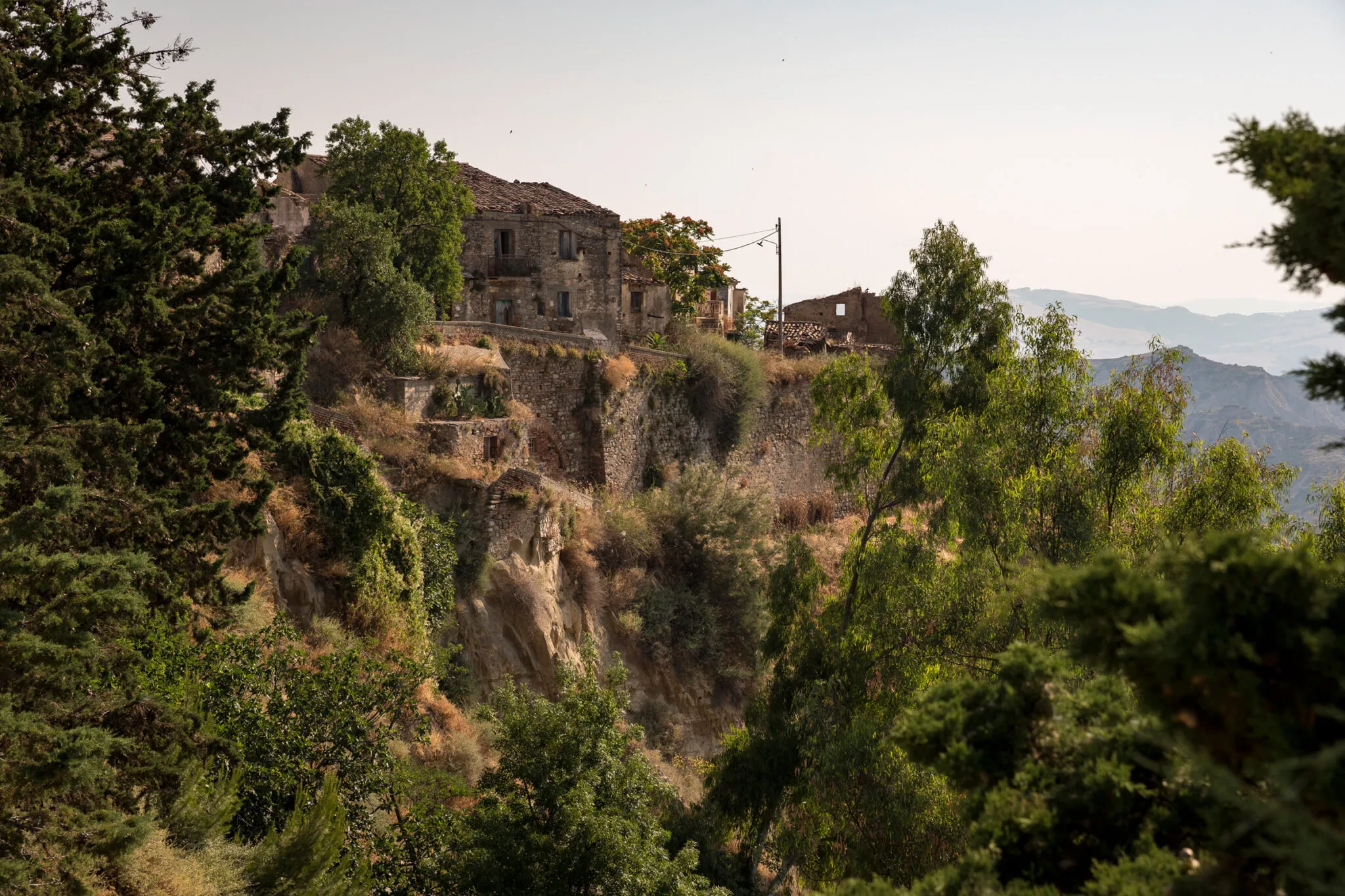 Stone buildings on a hillside at Aliano