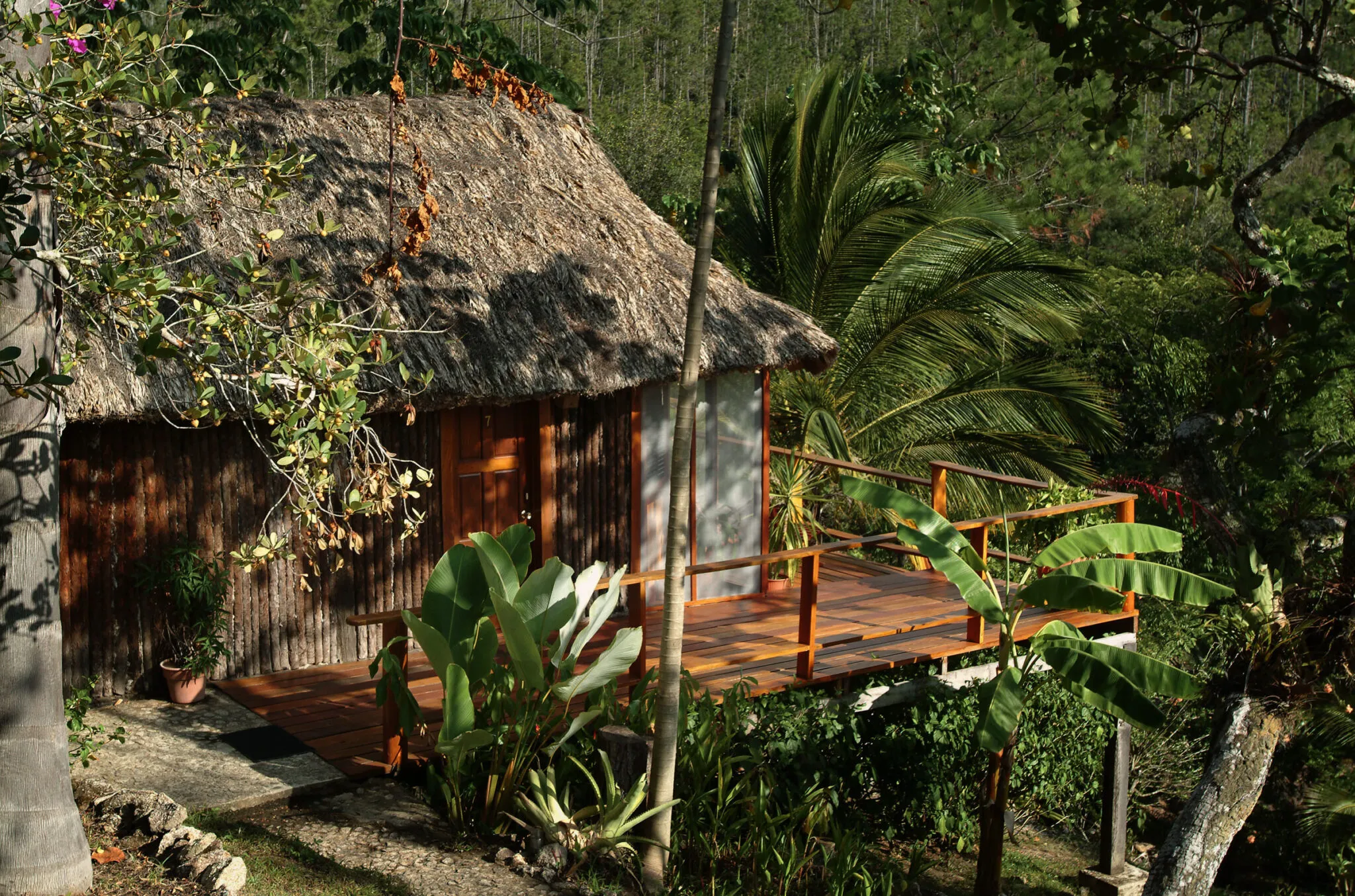 Outdoor view of a riverfront cabana