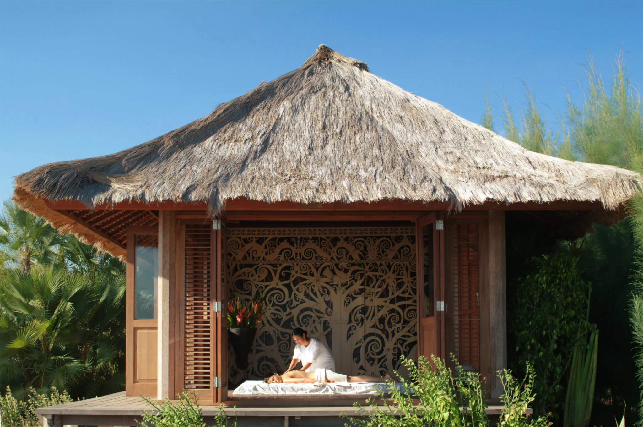 A woman gets a massage in the spa