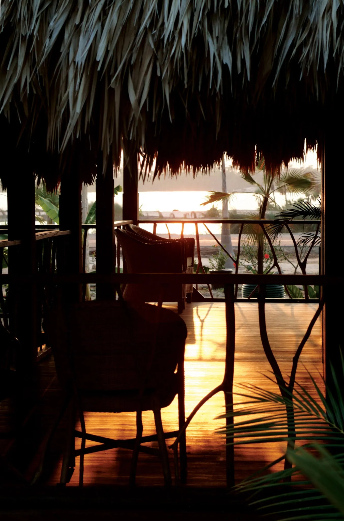 A patio at sunset