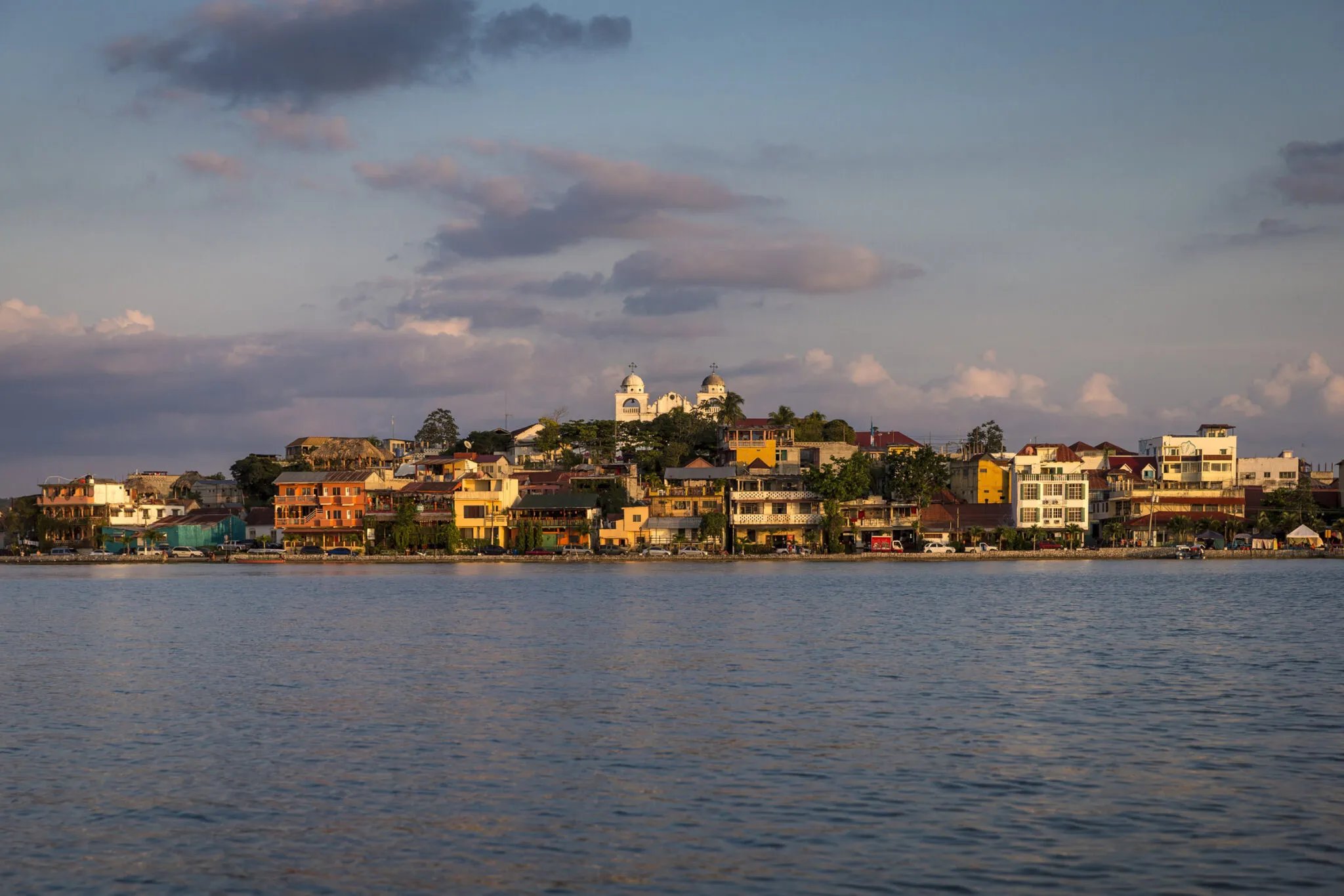 Lake Petén Itzá and Flores from the water.